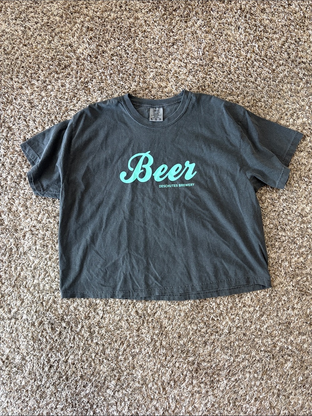Comfort Colors Dark Gray Crop Tee with Aqua Beer Logo